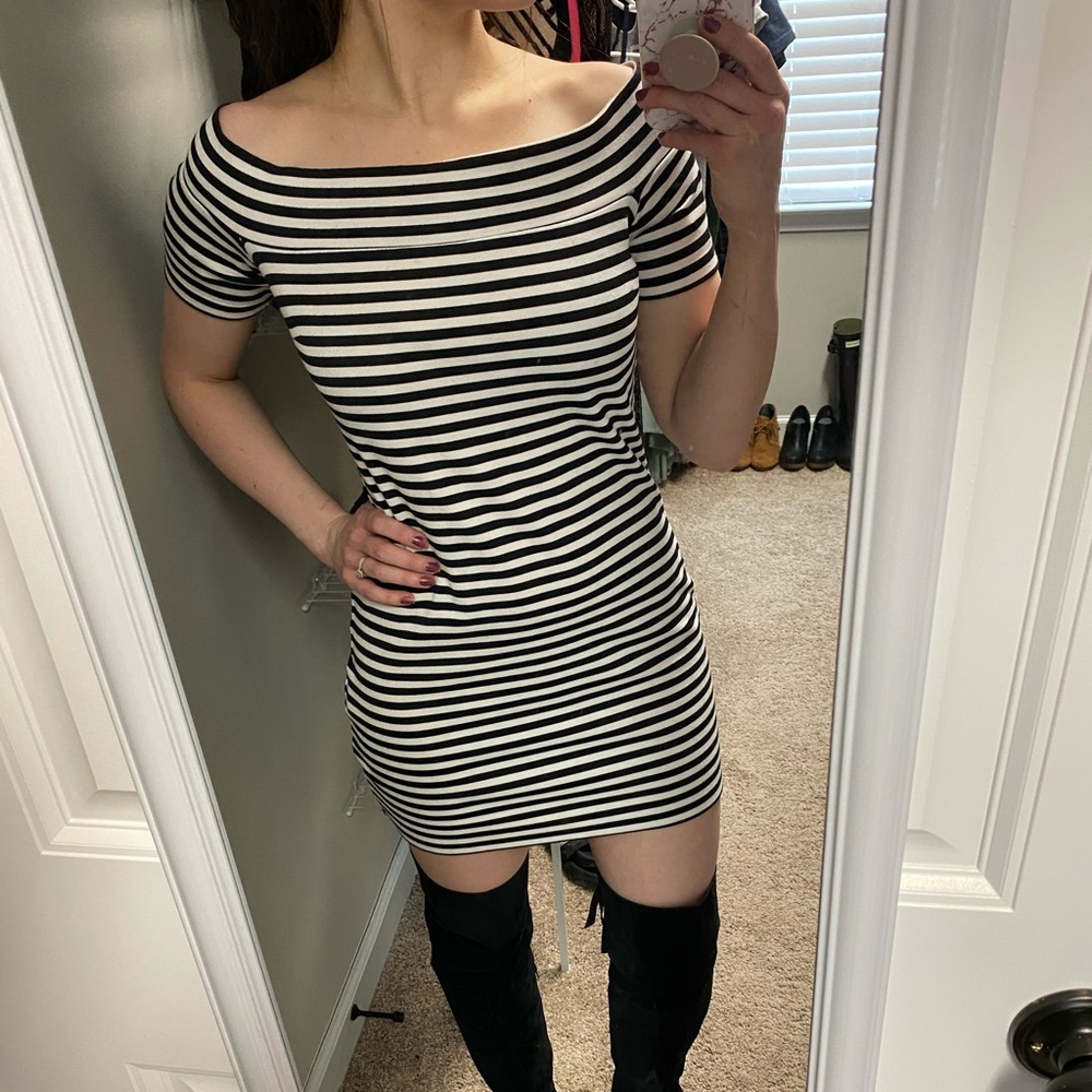 Striped Boatneck Mini Dress